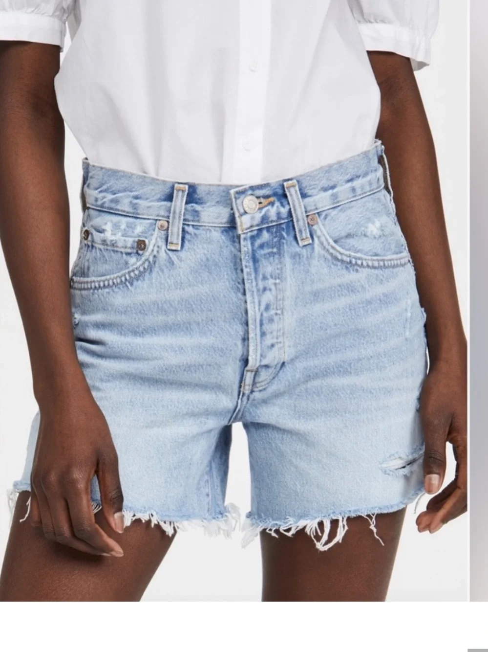Agolde Parker Long Distressed Denim Shorts in Swapmeet - Picture 1 of 5